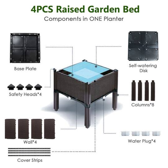 Costway 16" x 17.5" Black & Brown Raised Garden Planter Boxes, 4ct.
